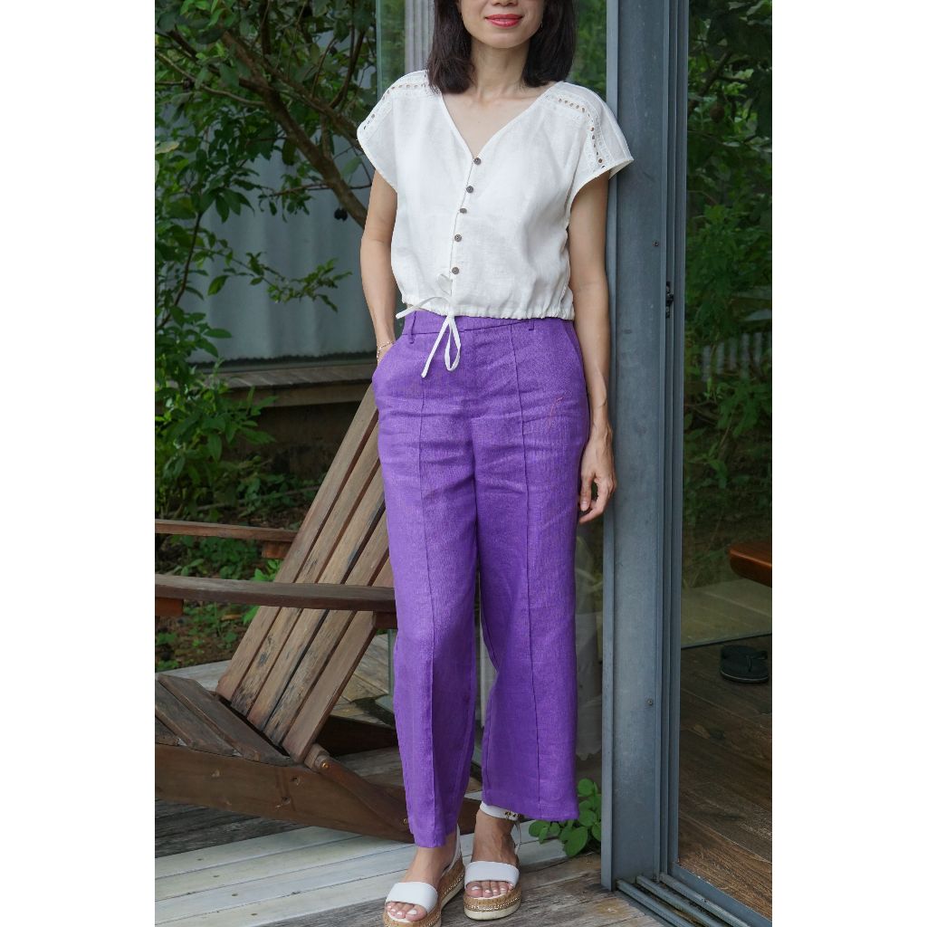Quần nữ MaxMessi Premium Collection linen tưng ống suông xếp ly trước Rene