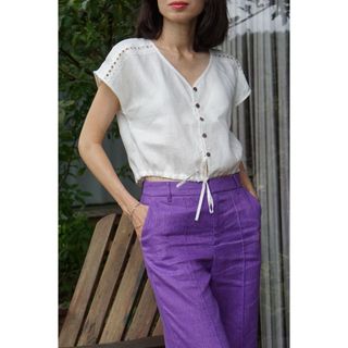 Quần nữ MaxMessi Premium Collection linen tưng ống suông xếp ly trước Rene