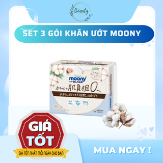 Combo 3 Khăn ướt Moony Natural Nội Địa Nhật (150 tờ) không mùi,an toàn dịu nhẹ cho bé