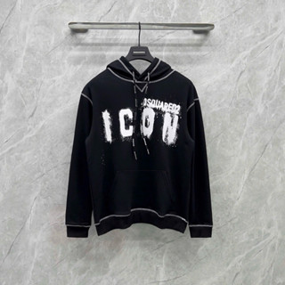 Áo Hoodie nam nữ Dsq2 thêu viền chỉ ngược ngực in chữ sơn loang icon dệt dây chữ hãng chạy dài