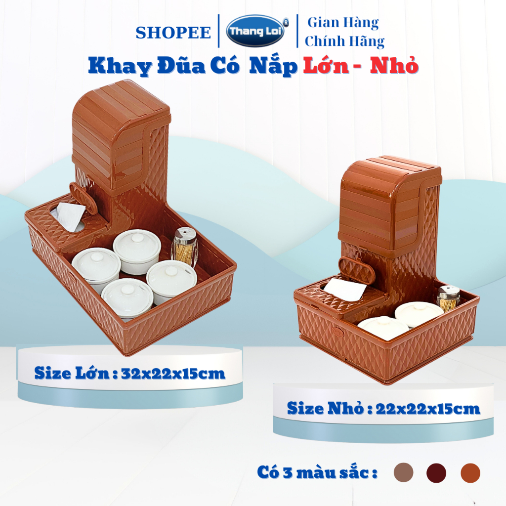 Khay Ống Đựng đũa có nắp kèm hộp giấy và khay đựng gia vị Nhựa Thắng Lợi size lớn và nhỏ dành cho quán ăn
