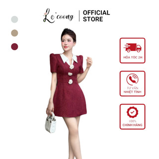 Váy Tiểu Thư Dáng Ngắn Dạ Tweed LECOONG V690 Đầm Đẹp Sang Chảnh  Màu Be Đỏ Xanh