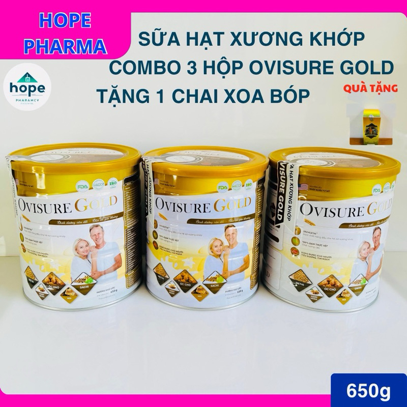 Combo 3 Hộp Sữa Hạt Ovisure Gold - Bổ sung Canxi Cho Xương Khớp Khỏe Mạnh- Hộp 650g - Tặng 1 Chai Xo