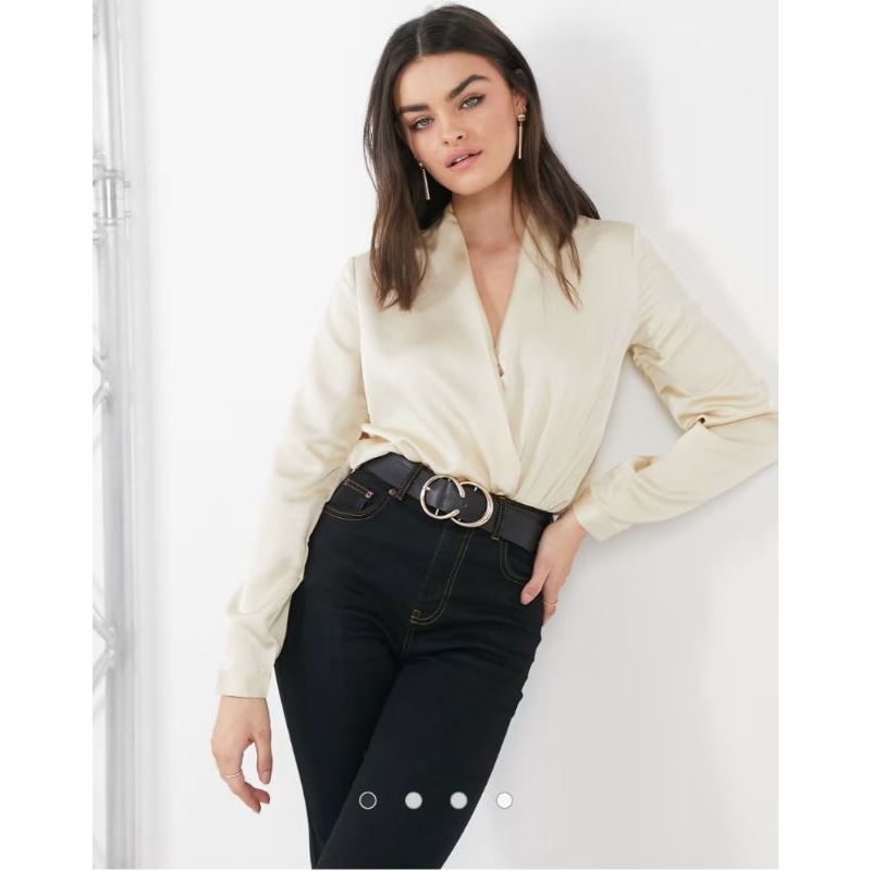Áo sơ mi lụa Topshop VNXK áo sm công sở tay dài tà chéo wrap sexy chất lụa satin nhũ bóng xuất khẩu 