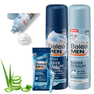 Bọt cạo râu Balea men Đức 300ml cho da nhạy cảm, Dao cạo râu  10 chiếc -Date mới