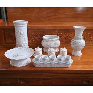  Bộ Đồ Thờ Cúng Sứ Trắng Bạch Ngọc Viền Vàng Cao Cấp   Ảnh shop tự chụp   