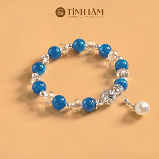 TINH LÂM Vòng Tay Đá Apatite 8 Li Mix Thạch Anh Trắng - Charm Vân Mây