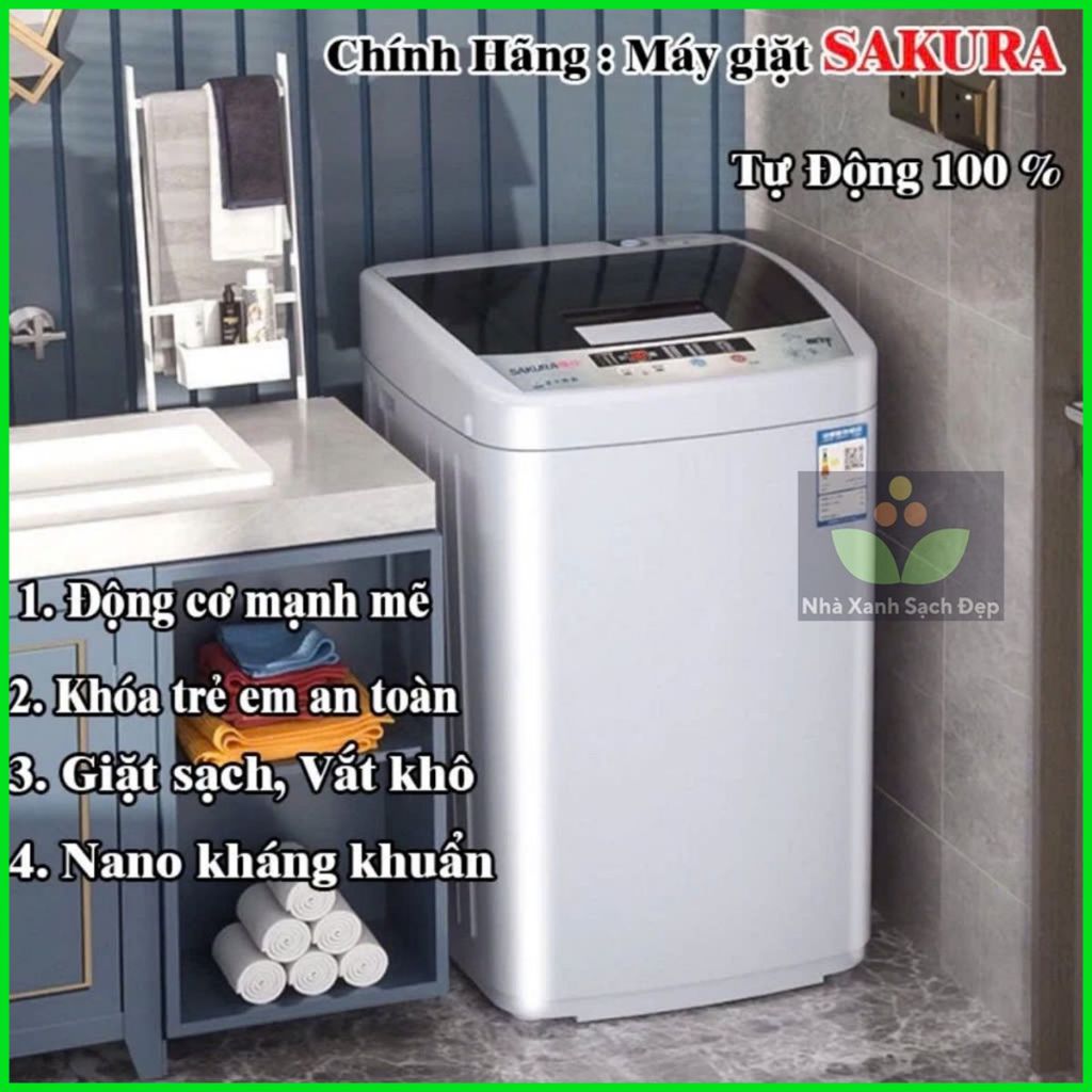 Máy giặt tự động SAKURA 3.5kg kháng khuẩn với công nghệ UV cho gia đình 3-5 người, máy giặt mini hoàn toàn tự động