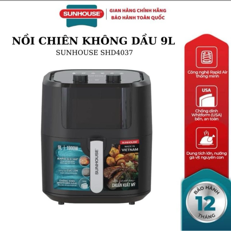 Nồi chiên không dầu Sunhouse 9L SHD4037