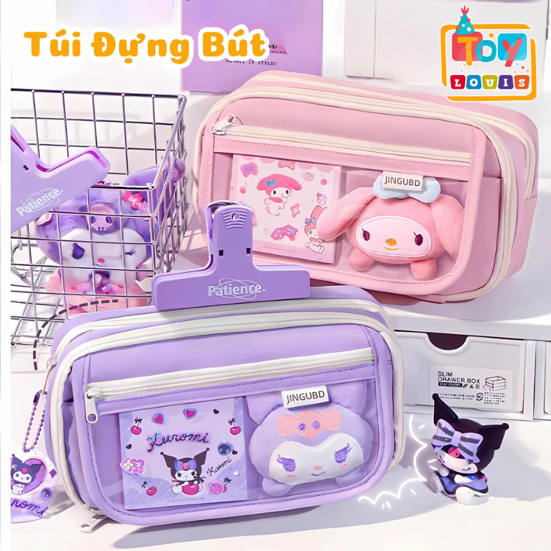 Túi Đựng Bút Trong Suốt Dễ Thương Nhiều Ngăn – Hộp Bút Kuromi, Cún Trắng, Capybara, Panda – Đồ Dùng 