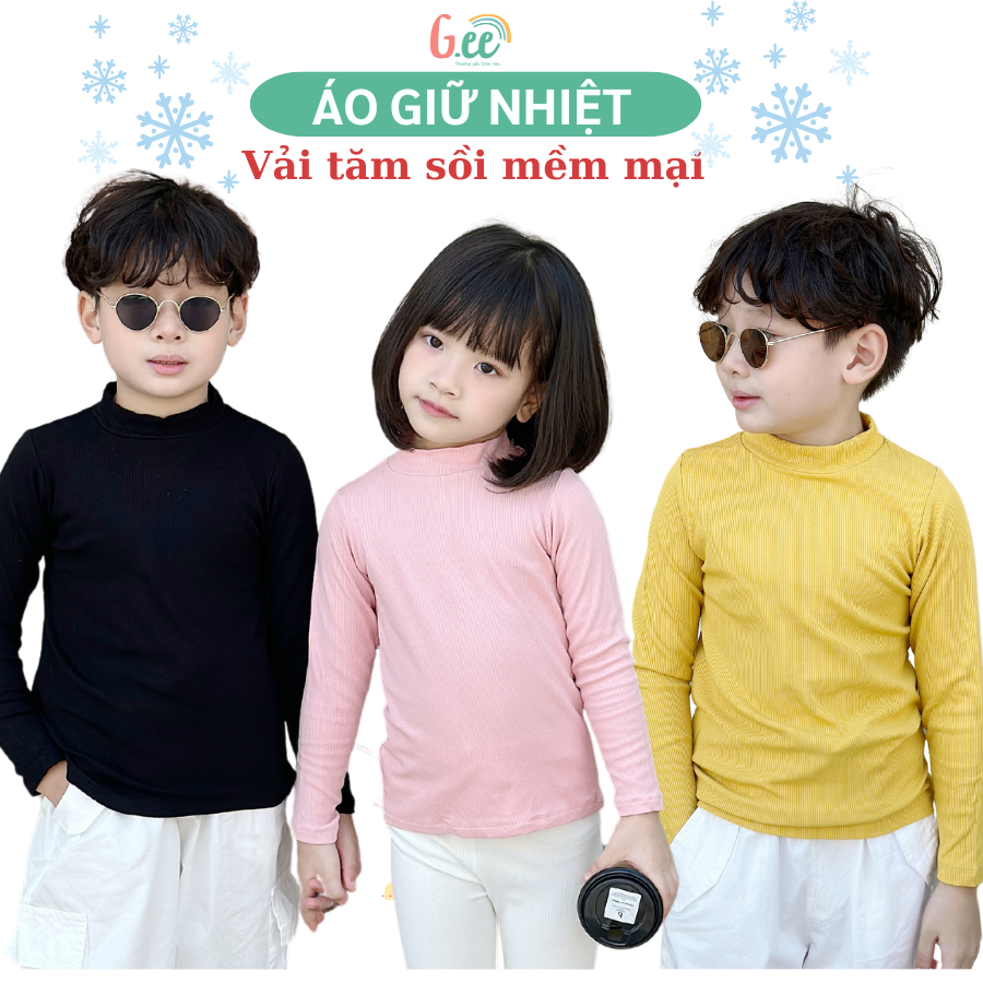Áo giữ nhiệt cổ 3cm Bé Trai, Bé Gái vải len tăm gỗ sồi vô cùng mềm mướt co dãn, giữ ấm tốt bé mặc cực êm size 6 đến 65kg