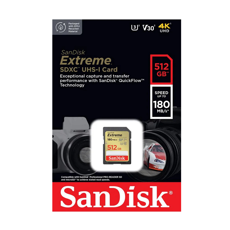 Thẻ nhớ Máy Ảnh SDXC SanDisk Extreme 512GB U3 V30 đọc 180MB/s ghi 130MB/s (Vàng)