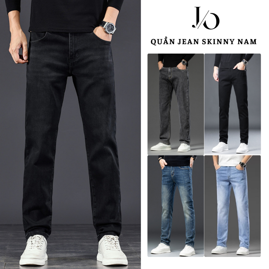 Quần Jean Skinny Nam Xám Đen Co Giãn 4 Chiều Quần Jeans Nam Dáng Đứng Lưng Cao Chất Denim HOTTREND