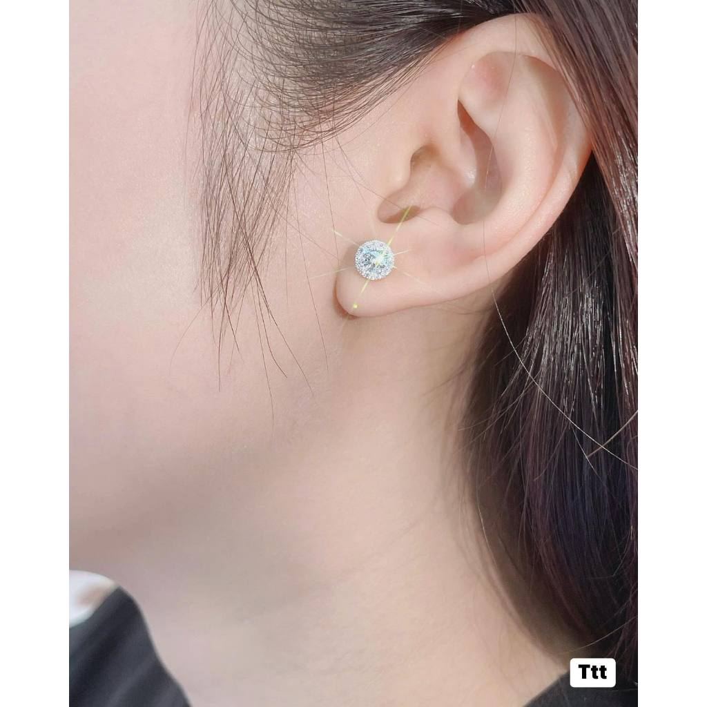 Bông tai bạc thời trang nụ đá tròn chất liệu bằng bạc s925 MS38