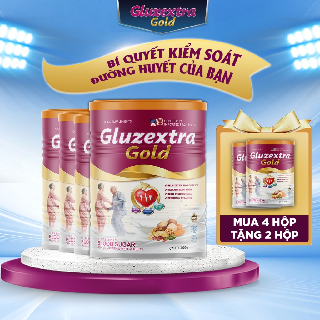 Combo 4 Hộp Sữa Bột Tiểu Đường Cao Cấp Gluzextra Gold - Sữa Hạt Không Đường Không Lo Biến Chứng 400g