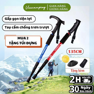 Gậy leo núi chống trượt gấp gọn hợp kim nhôm 135cm chính hãng, gậy trekking hikking đi bộ đường dài