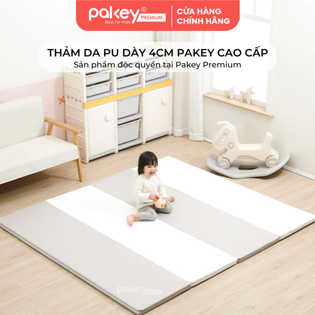 Thảm Trải Sàn Chất Liệu Da PU Gấp Gọn PAKEY Dày 4cm Chống Thấm, Chống Trơn Trượt Siêu Êm Ái Cho Bé