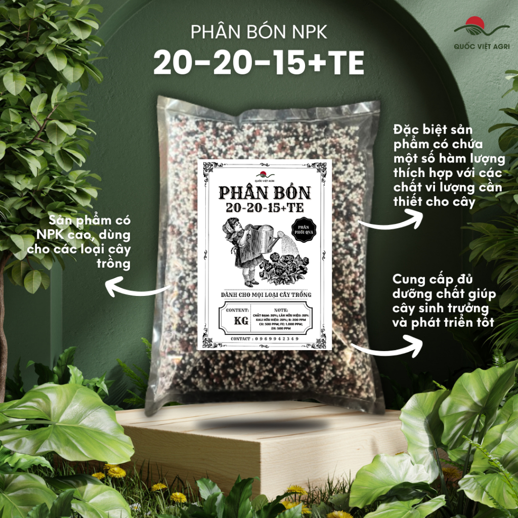 Phân bón NPK 20-20-15+TE CHÂU ÂU (gói 1KG)