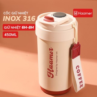 Cốc giữ nhiệt cao cấp Haamer INOX 316 lót gốm an toàn cho sức khỏe giữ nhiệt 6h-8h dung tích 450ml - B021