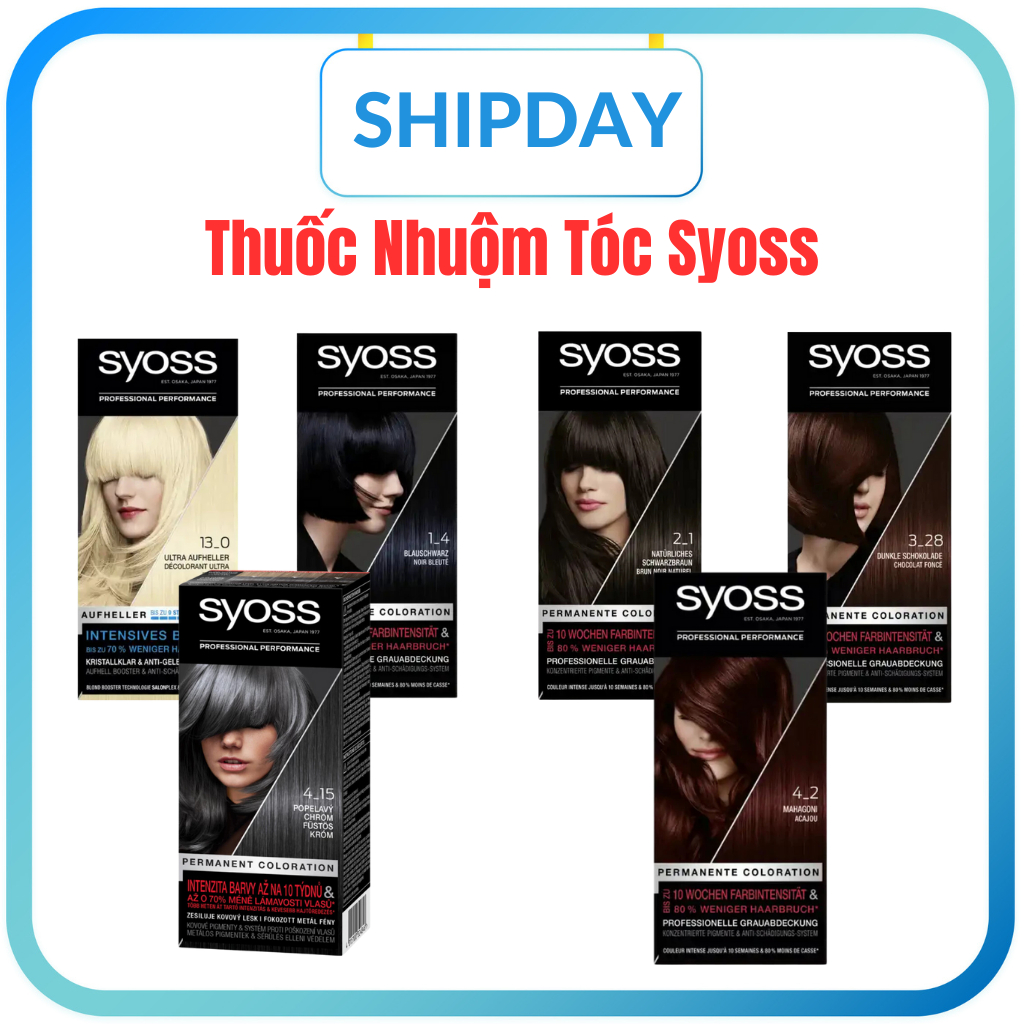 Thuốc nhuộm tóc Syoss màu Nâu Đen, lên từ mọi nền tóc,Kèm Oxy Trợ Nhuộm – Hàng Đức
