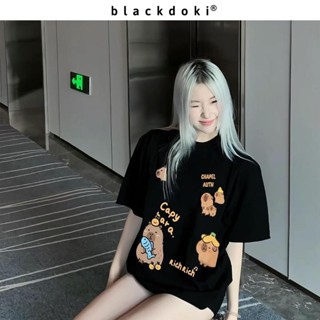  BLACKDOKI Áo thun unisex CAPYBARA  áo phông basic hiện đại chất cotton dày dặn oversize dễ thương 