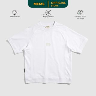 Melting Short Sleeve Sweatshirt White Rice | MEMS Áo thun cotton in logo cao thành nam nữ tay ngắn cổ tròn phom oversize