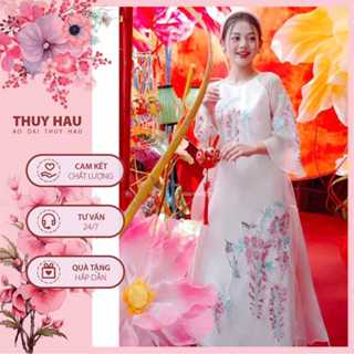  Áo Dài “Đằng La” Thiết Kế Dáng Xuông 4 Tà Xéo Xọ Tơ Thêu Hoa Cao Cấp 