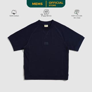 Melting Short Sleeve Sweatshirt Dark Blue | MEMS Áo thun cotton in logo cao thành nam nữ tay ngắn cổ tròn phom oversize