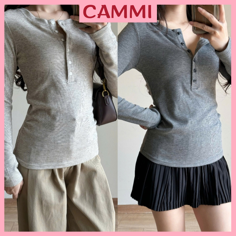 Áo thun dài tay cúc xẻ dáng ôm chất thun tăm lông thỏ mịn co giãn HA888 | BigBuy360 - bigbuy360.vn