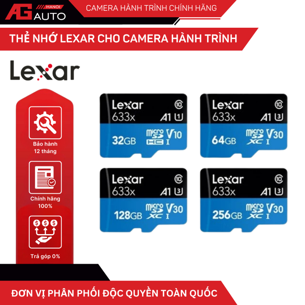 Thẻ Nhớ Lexar Cho Camera Hành Trình Ôtô - Dung Lượng 32GB/64GB/128GB/256GB, 100Mbp/s