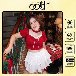 OOTD BIGSIZE | Áo kiểu croptop len dệt viền trắng nơ ngực lòi bra