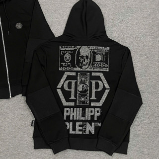 Áo Khoác hoodie nam  Nữ Phillip Plein Thêu Kim Tuyến Đá lấp Lánh chéo hai mặt Siêu Đẹp, Áo Khoác Mũ Philipp
