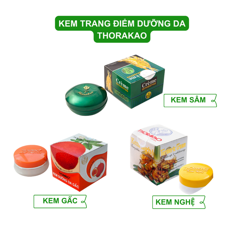 Kem trang điểm dưỡng da Thorakao kem nghệ 3g / Kem gấc 3g / Kem Sâm 7g