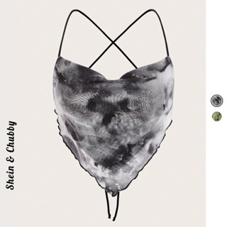 [Bigsize 45-75kg / Order] Áo ba lỗ vạt nhọn lộ lưng vải voan nhuộm loang màu đan dây sau thắt dầy nơ nhún ngực quyến rũ