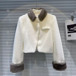  Áo Khoác Lông Thỏ Cổ Tàu Tay Sắn Áo Khoác Nữ Lông Thỏ Dáng Croptop Trần Trám DL7777 