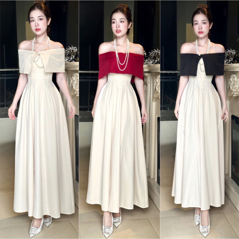 Đầm Corset Dài Cúp Xoè Trơn Ôm Gọn