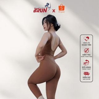   JUMPSUIT  TEE - Bộ Tập Áo Liền Quần Dài Chất CREORA Cao Cấp - Sẵn Lót Ngư.c Dày Dặn. BRUN 