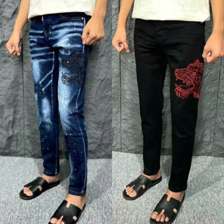 Quần jean nam DSQ 4 cúc thêu họa tiết hổ sắt nét siêu đẹp ,chất bò co giãn phong cách thời trang hotrend cao cấp