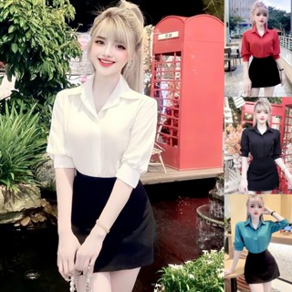 Áo sơ mi nữ tay lỡ nẹp đôi giấu nút