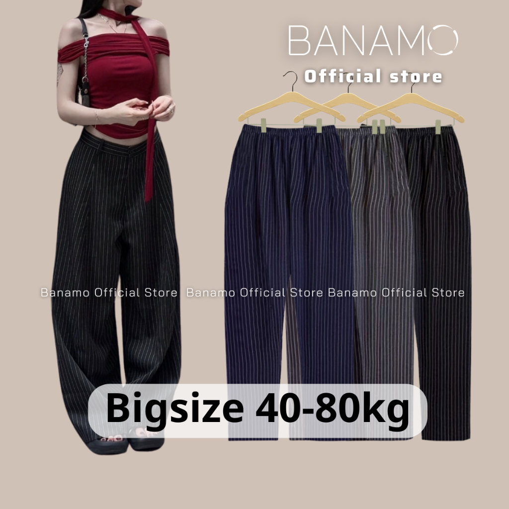 Quần ống rộng BIGSIZE Banamo Fashion quần suông kẻ sọc Striped Pants trẻ trung phong cách Hàn Quốc 997