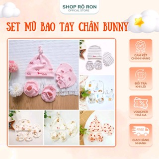 Set 3 chi tiết Mũ Bao tay chân BUNNY - Bộ Bao tay chân Mũ cho bé sơ sinh 0-3m - Shop Rô Ron