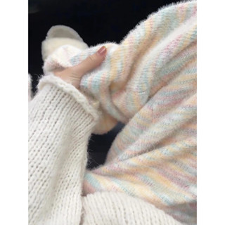 Quần Dài Dệt Kim Ống Rộng Lưng Cao Mềm Mại Màu Cầu Vồng Thời Trang Thu Đông Cho Nữ -M052