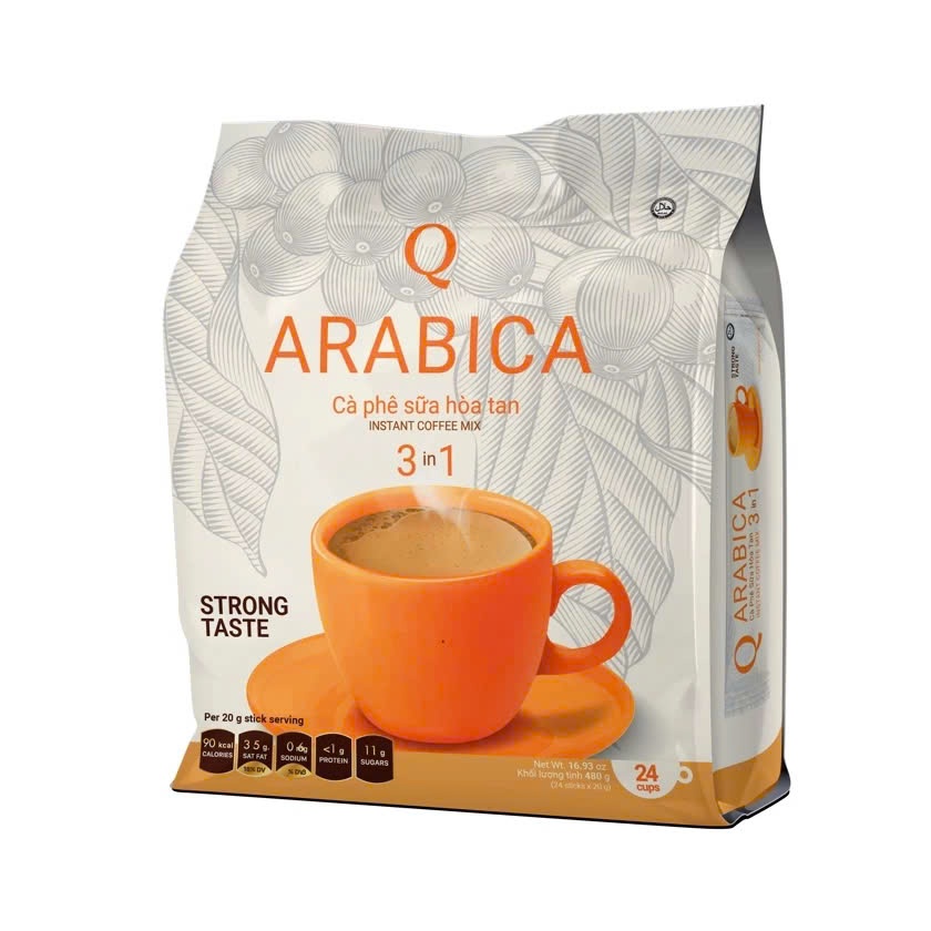 Cà phê Arabica Hòa tan sữa uống liền 3in1 (bịch 24 gói x 20gr) Trần Quang