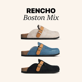  RENCHO PREMIUM Dép Nam Nữ da bít mũi MULE BOSTON MIX LÓT DA BÒ NGUYÊN TẤM đế trấu định hình lòng bàn chân 