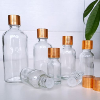 10 Vỏ Chai thủy tinh đựng Tinh Dầu ( chai trong xuốt + nắp vàng+nhỏ giọt ) : 10-20-30-50ml 100ml-Kho sỉ rẻ nhất