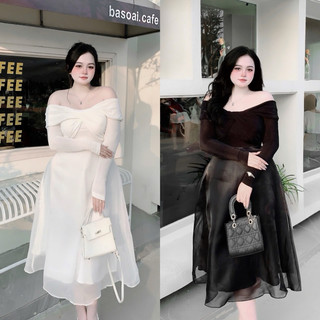 đầm trễ vai phối tơ 55-90kg QUỲNH NHƯ BIGSIZE