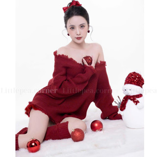  Áo len đỏ dài tay vải len cổ chữ V form rộng áo len chụp Noel giáng sinh mặc được 2 kiểu tôn da hot trend 006 