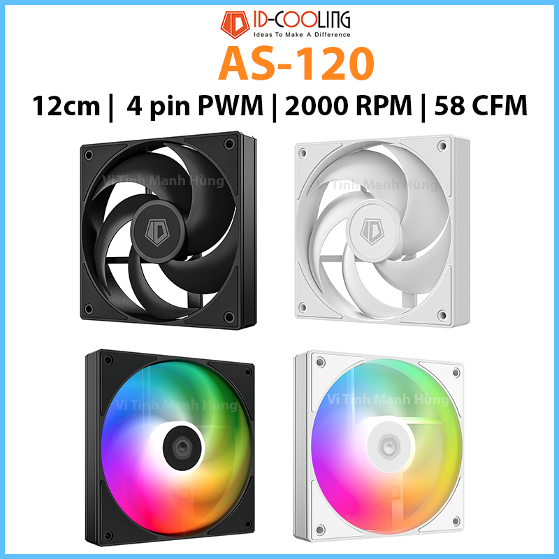 Quạt ID-Cooling AS-120 | AS-120-ARGB, 12cm, 2000 RPM, 58 CFM, 4 pin PWM.