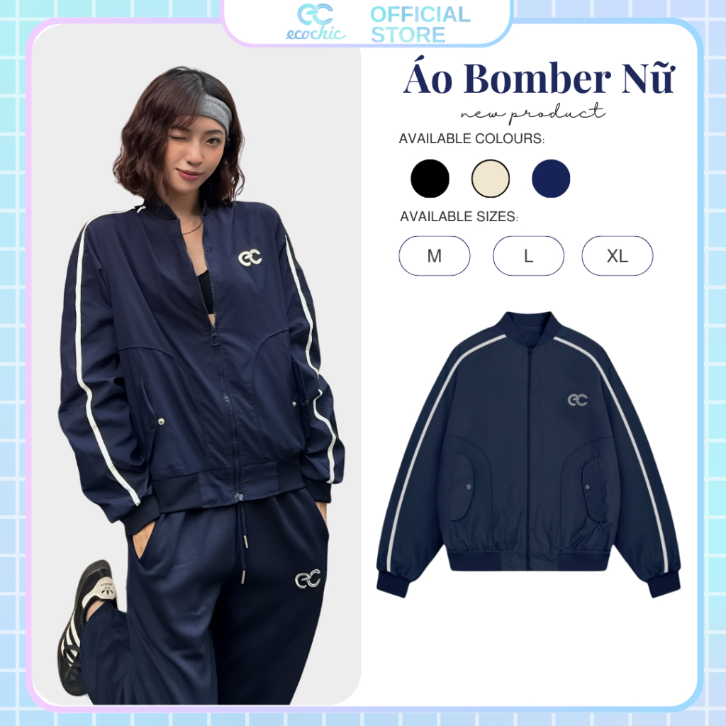 Áo Khoác Bomber Line Ecochic Nam Nữ Unisex Cao Cấp Chống Nước Chống Gió Thoải Mái Thể Thao Phong Cách B070