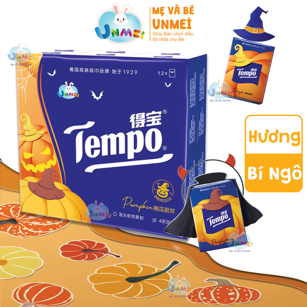 Tempo - Khăn Giấy bỏ túi Tempo Hương Bí Ngô (Lốc 12 Gói, 4 lớp, 7 khăn/gói) Mẹ và Bé Unmei Unmeishop